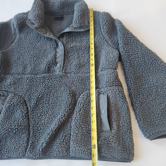 32 Degrees Cozy Gray Sherpa Fleece Pullover Jacket Sweater Half Button Down - Picture 6 of 9